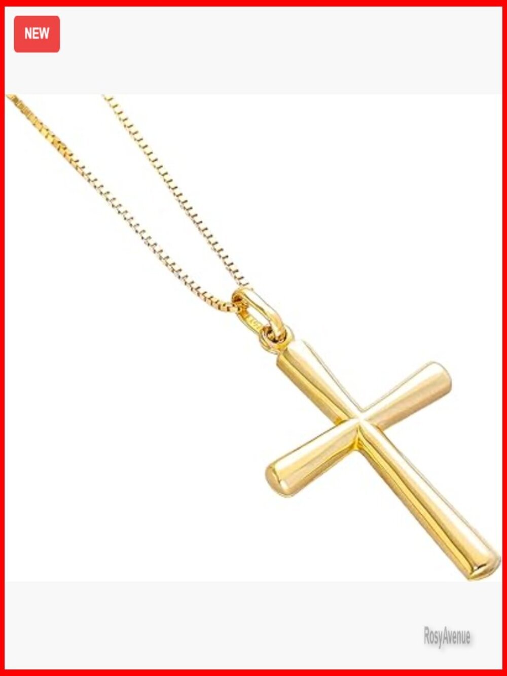 14k Gold Italian Cross Necklace, 17.7 Inch Box Chain, Pendant Gift